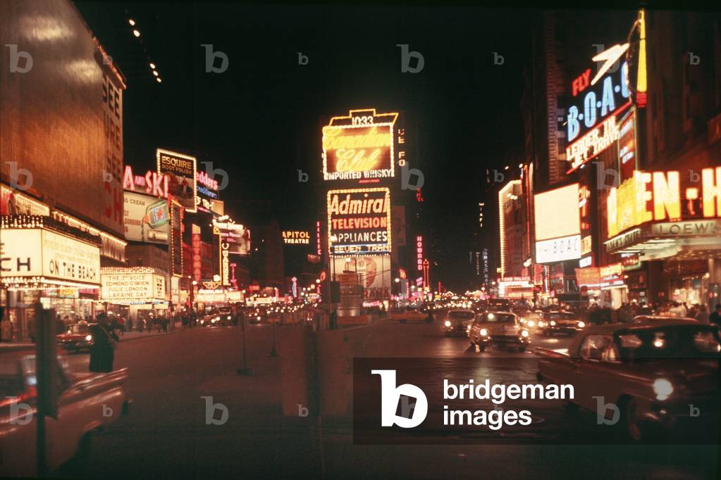 Times Square by night, United States, 1973 (photo)