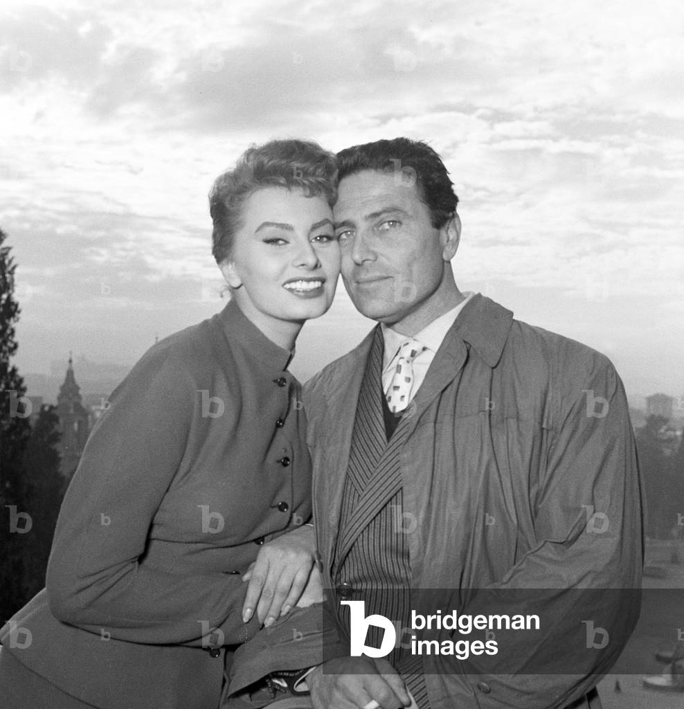 Raf Vallone and Sophia Loren in The Sign of Venus, Italy, 1955 (b/w photo)