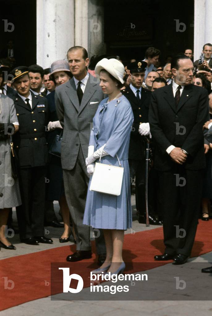 Queen Elizabeth and Prince Philip on the San Marco embankment, Venice, Italy