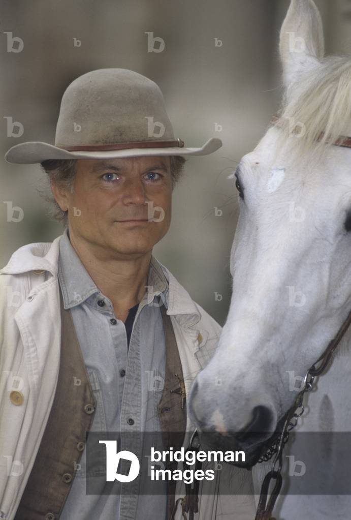 Terence Hill posing with a horse, Rome, Italy