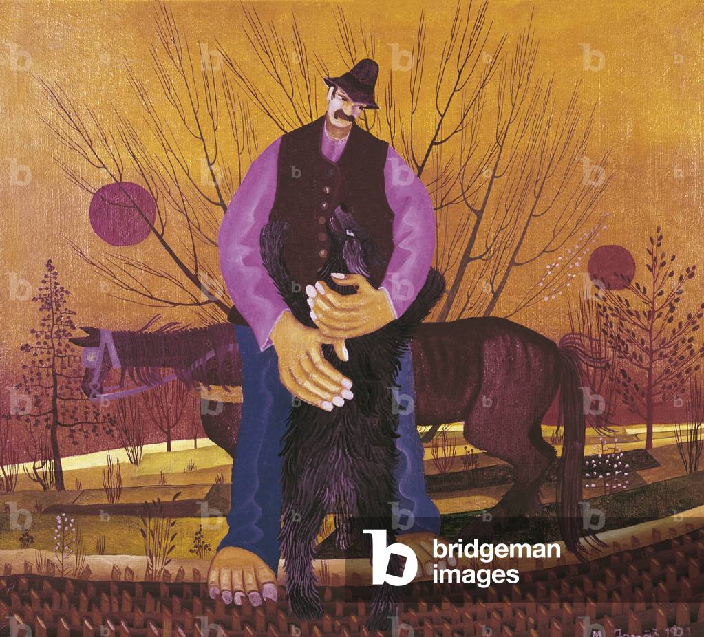 Farmer with Animals (oil on canvas)