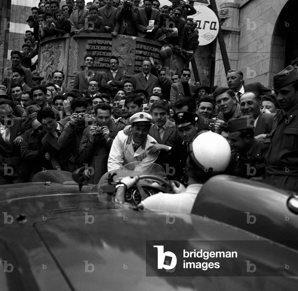 Supporters cheering Eugenio Castellotti, Brescia, Italy