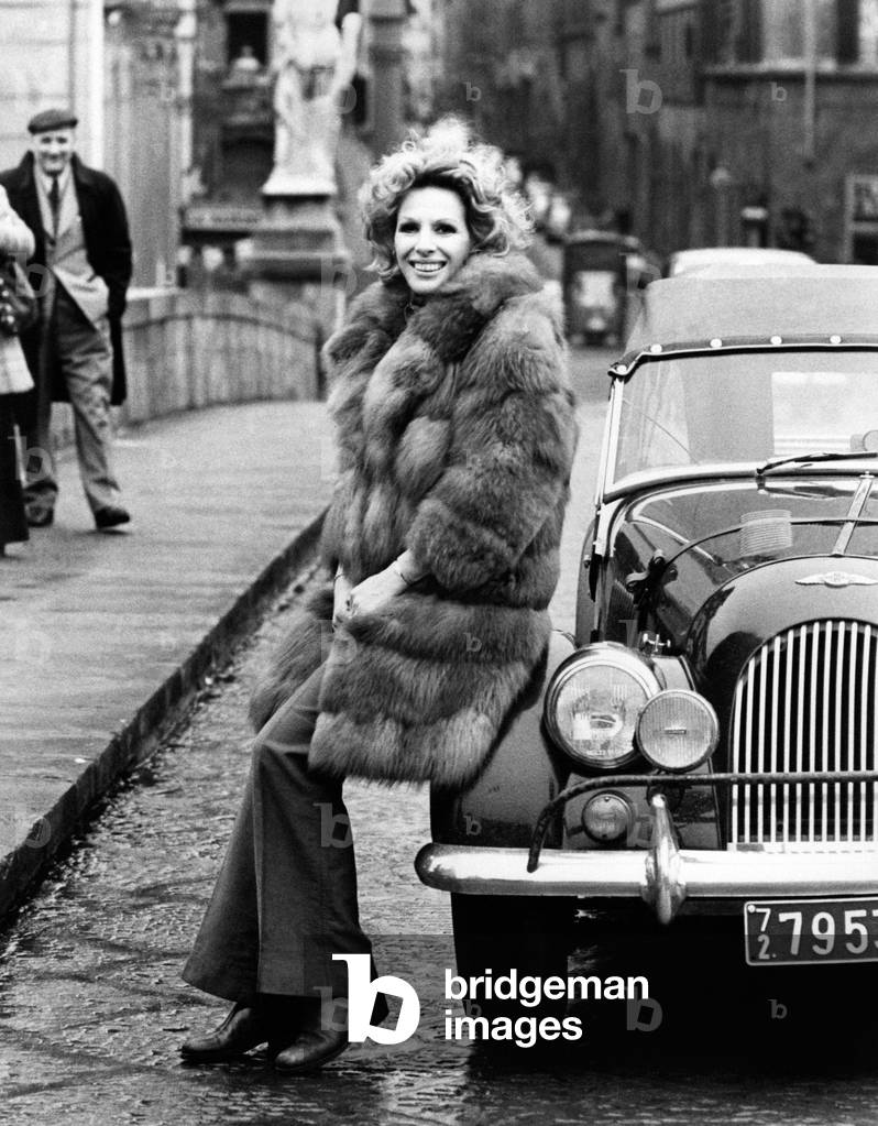 Portrait of Ornella Vanoni wearing a fur