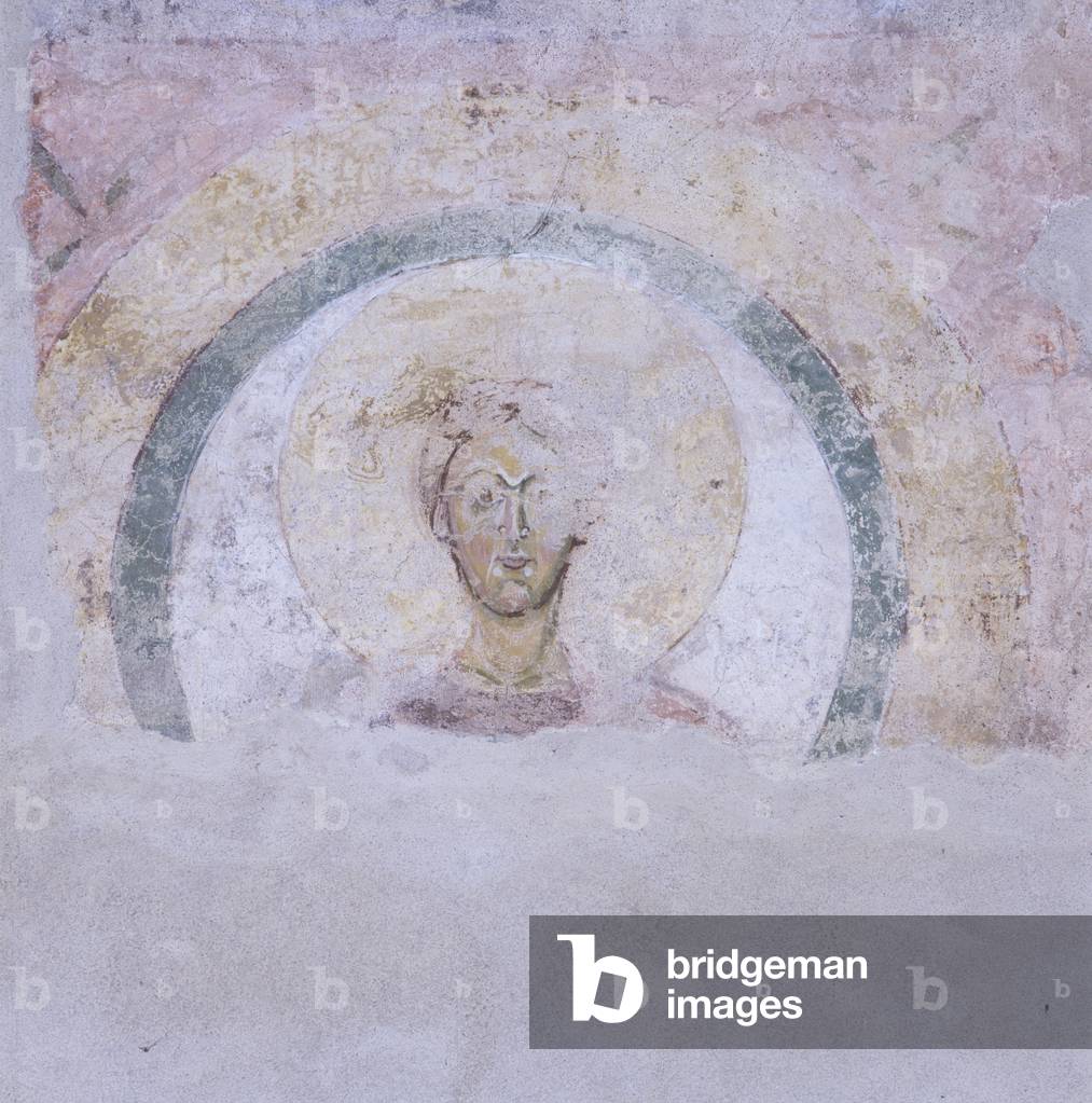 Head of a Saint in a Circle, by Unknown Artist, 11th Century, fresco