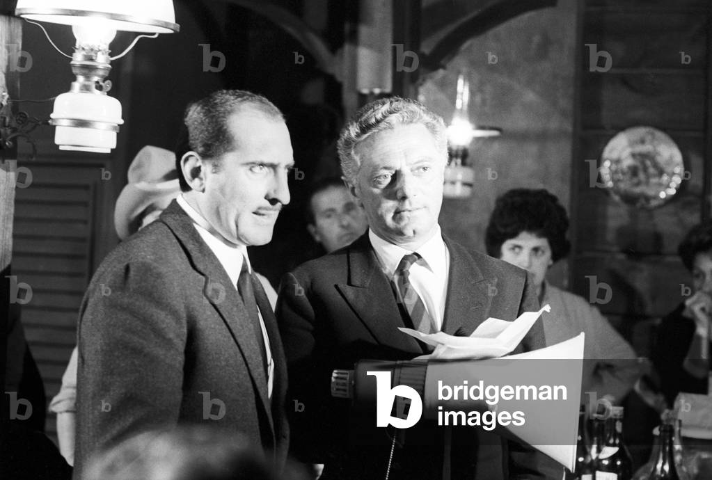 Riccardo Garrone and Dino Risi on the film set of The Success, Italy, 1963 (b/w photo)