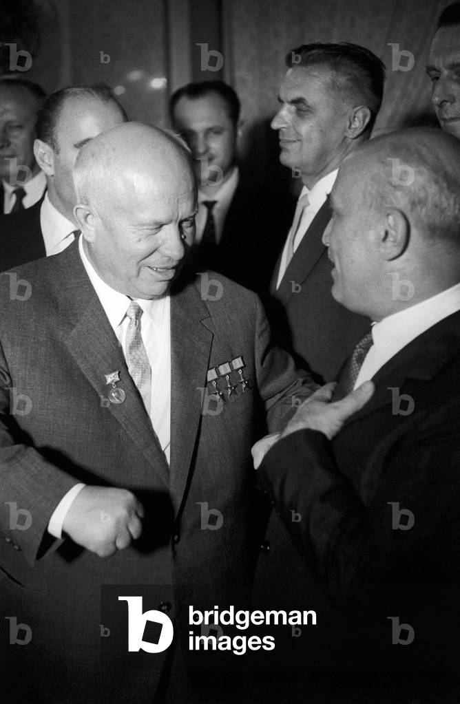 Amintore Fanfani with Nikita Khrushchev, Moscow, Russia, 1961