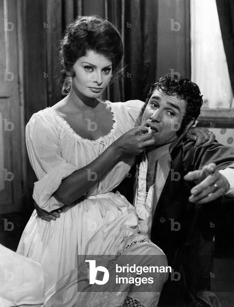 Sophia Loren and Robert Hossein in a scene from the movie 'Madame Sans-Gêne', 1961 (b/w photo)