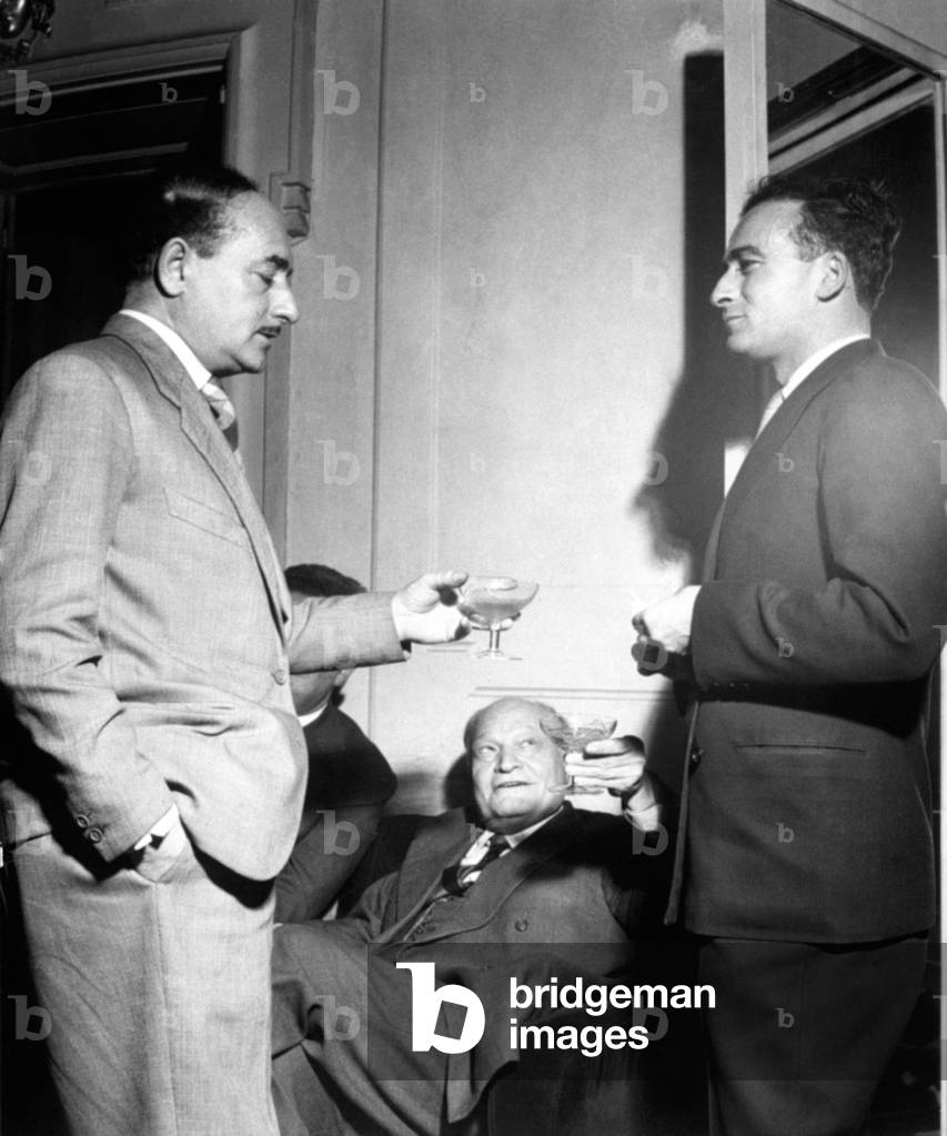 Salvatore Quasimodo, Giuseppe Ungaretti and Italo Calvino, Italy, 1950s (b/w photo)