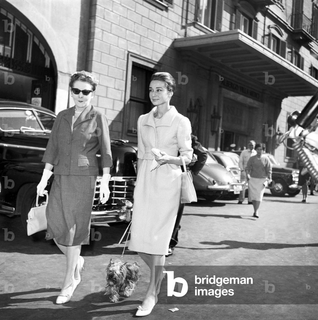 Audrey Hepburn with her mother, Italy, 1959 (b/w photo)