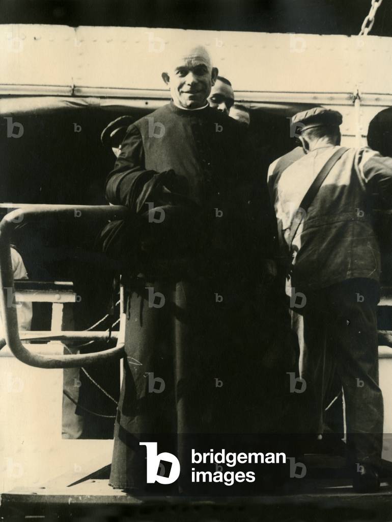 St Luigi Orione on a ship, Italy, 1930 (b/w photo)