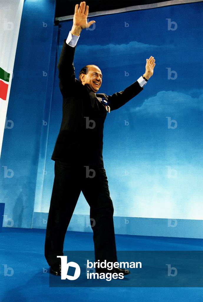 Silvio Berlusconi at a Forza Italia meeting, Milan, Italy, 1990 (photo)