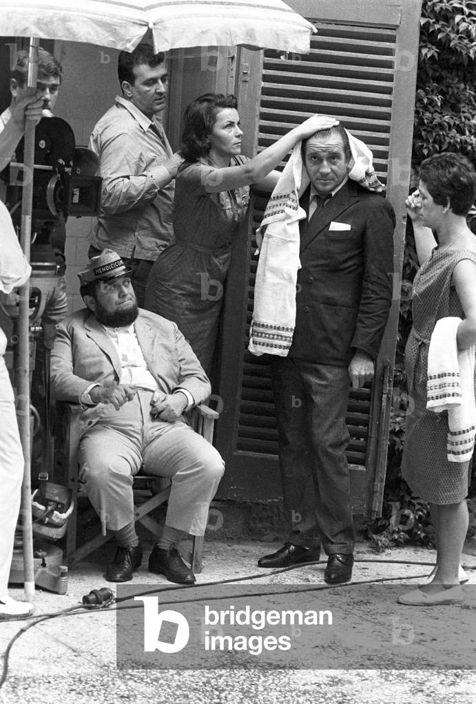 Marco Ferreri and Ugo Tognazzi on the film set of The Ape Woman, Unspecified, 1963 (b/w photo)