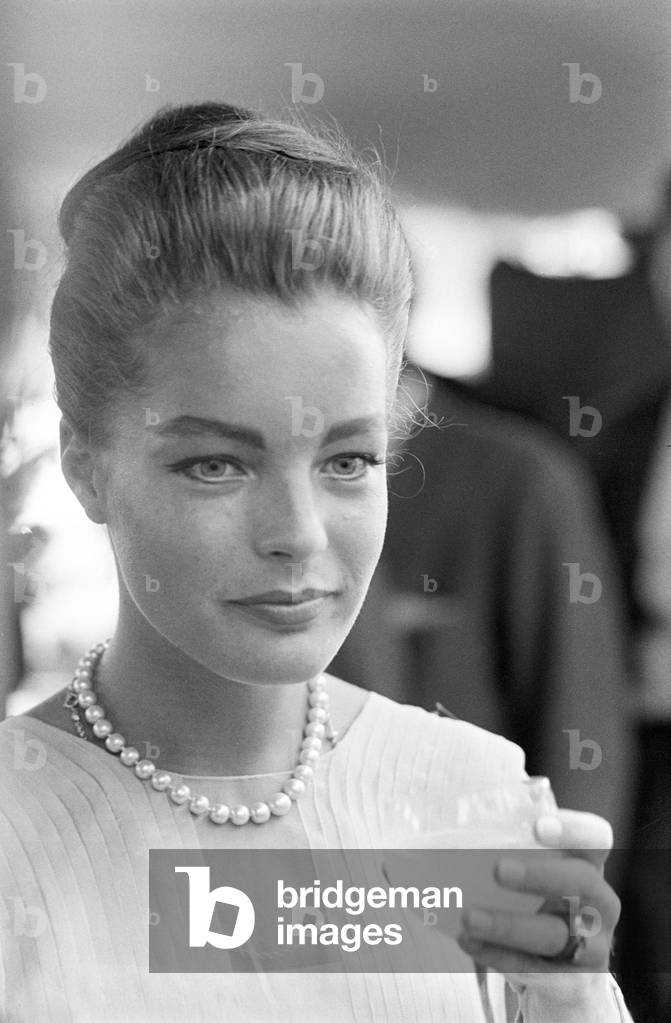 Romy Schneider on a boat, France, Paris, 1962 (b/w photo)