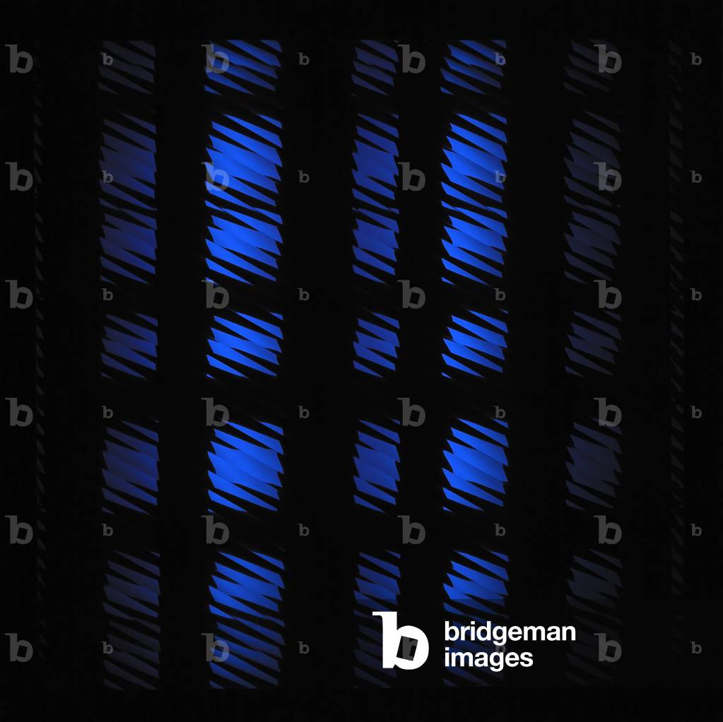 9 x 9 x X Spaces variation (9 x 9 x X Spazi in variazione), 1961 (perspex, glass, wood, neon and electric motor)