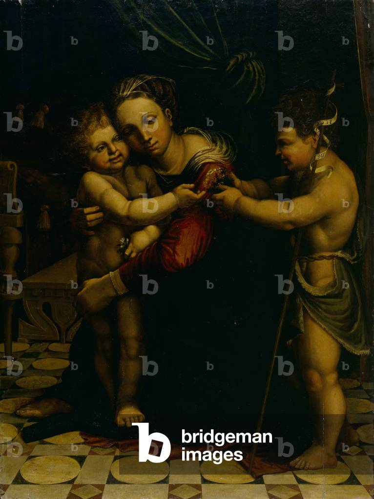Madonna and Child with the Infant Saint John the Baptist (Madonna col Bambino e San Giovannino), by Francesco Morandini known as il Poppi, 1550, 16th Century, oil on board