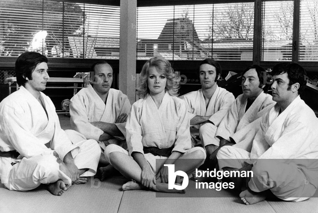 Carroll Baker plays judo, 1970 (b/w photo)