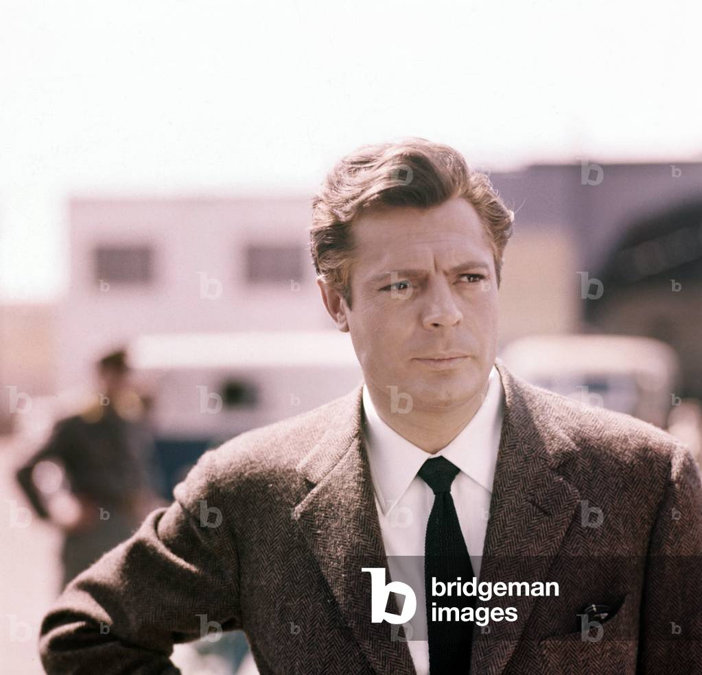 Marcello Mastroianni on the set of a film, Italy, 1950 (photo)