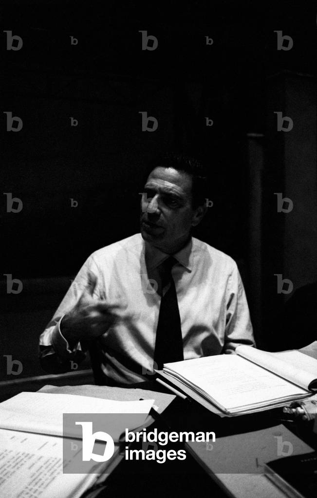 Raf Vallone rehearsing the play La bambolona, Milan, Italy