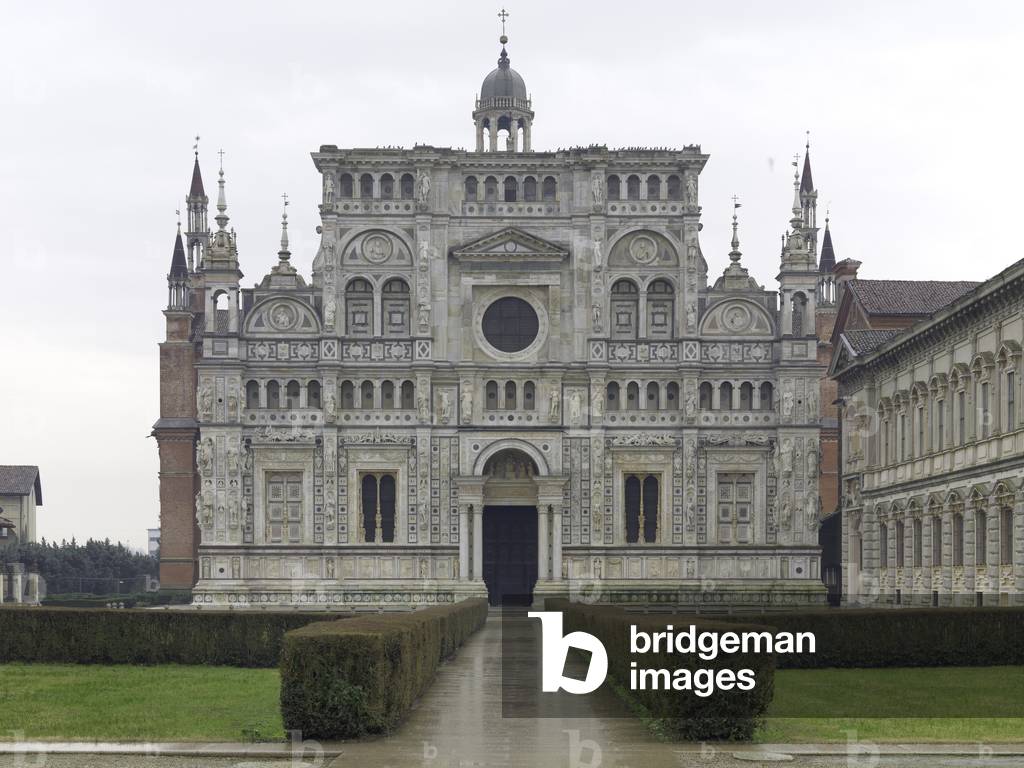 Facade of the Certosa of Pavia, Italy (photo)