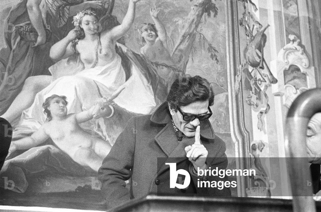 Pier Paolo Pasolini on the set of the film Porcile, Italy, 1969 (b/w photo)