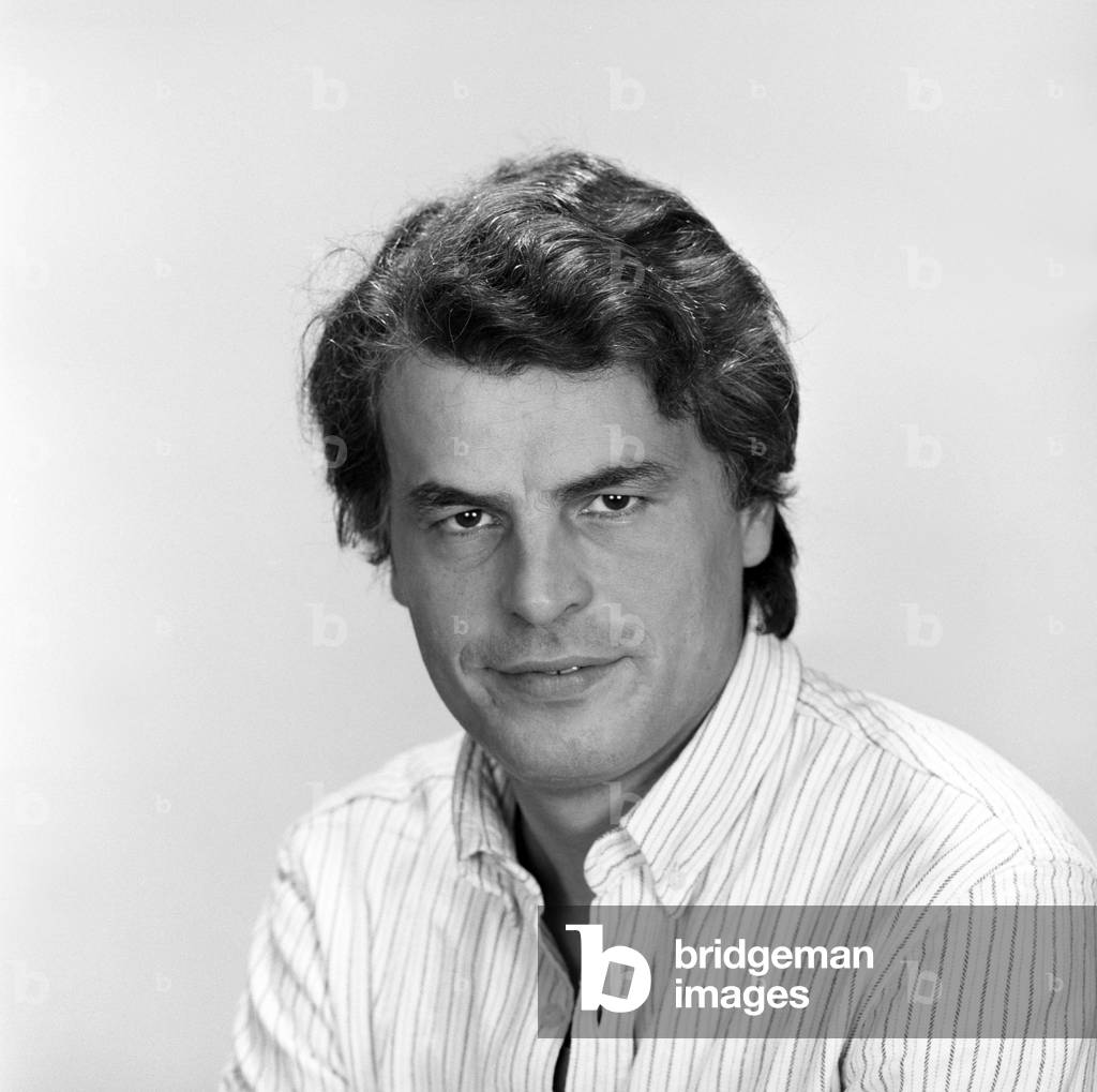 Michele Placido posing, Italy, 1980 (b/w photo)