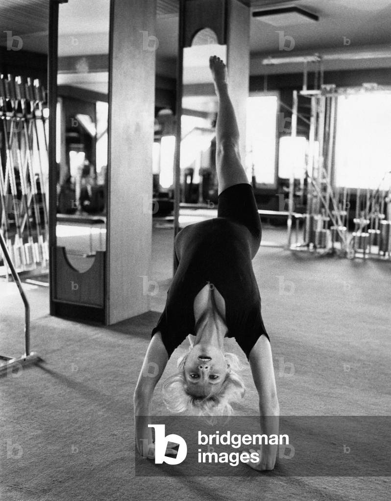 Scilla Gabel in a gym, Rome, Italy, 1970