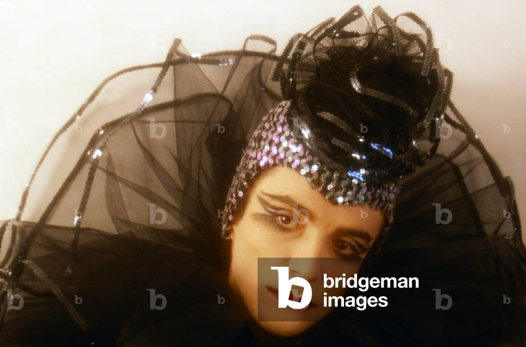 Renato Zero in a stage costume at home, Rome, Italy