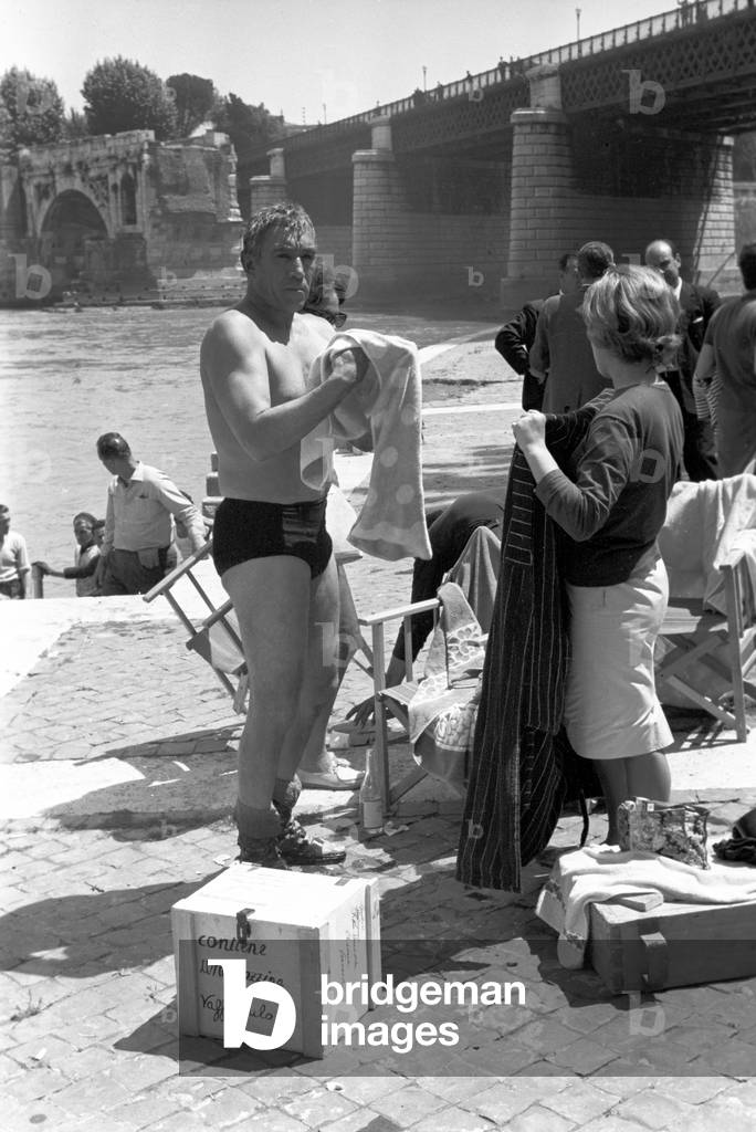 Anthony Quinn on the film set of Barabbas (b/w photo)
