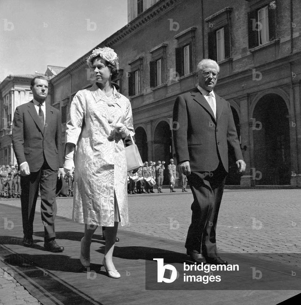 Elizabeth II and Giovanni Gronchi at Quirinal Palace, Italy, 1961 (b/w photo)