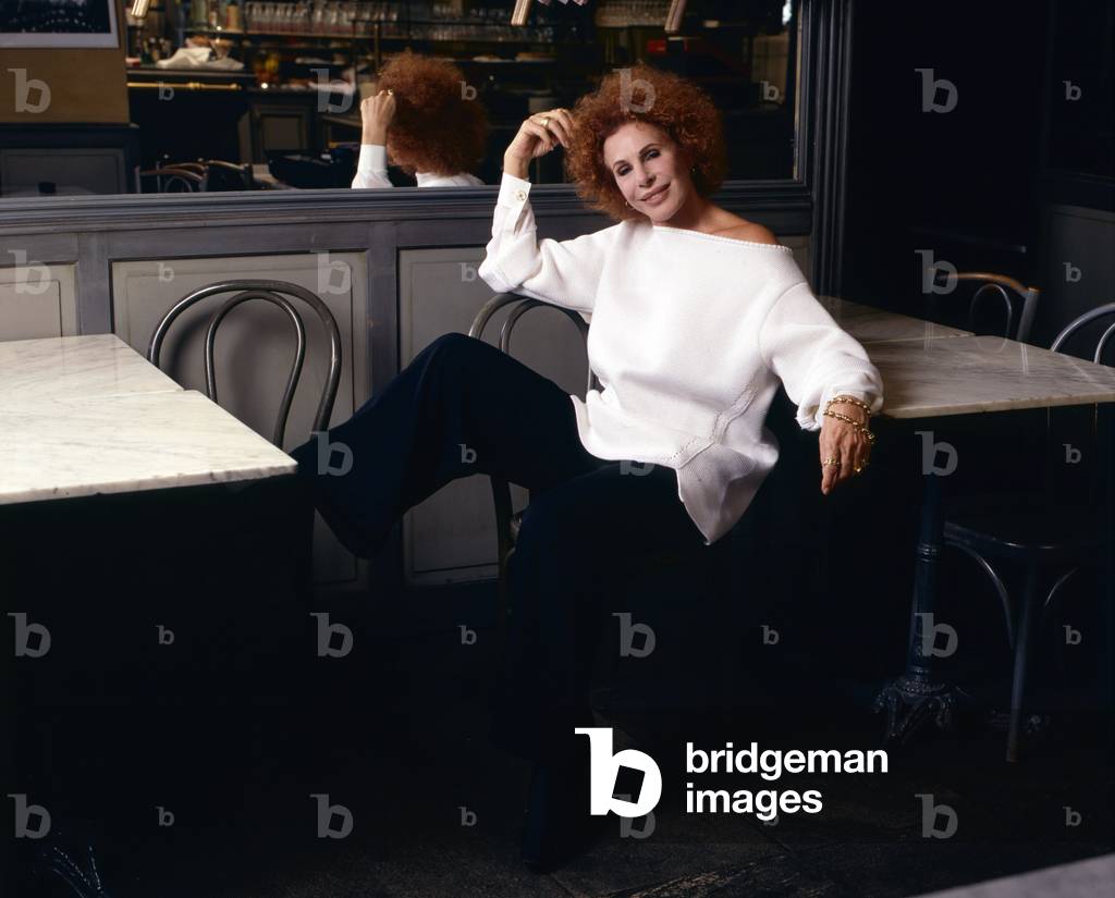 Ornella Vanoni sitting at CafèStendhal,  Milan, Italy