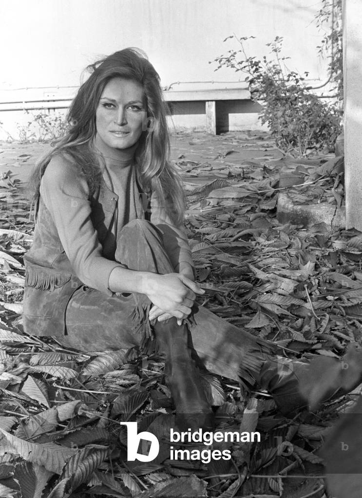 Dalida posing in her garden, France, 1968 (b/w photo)