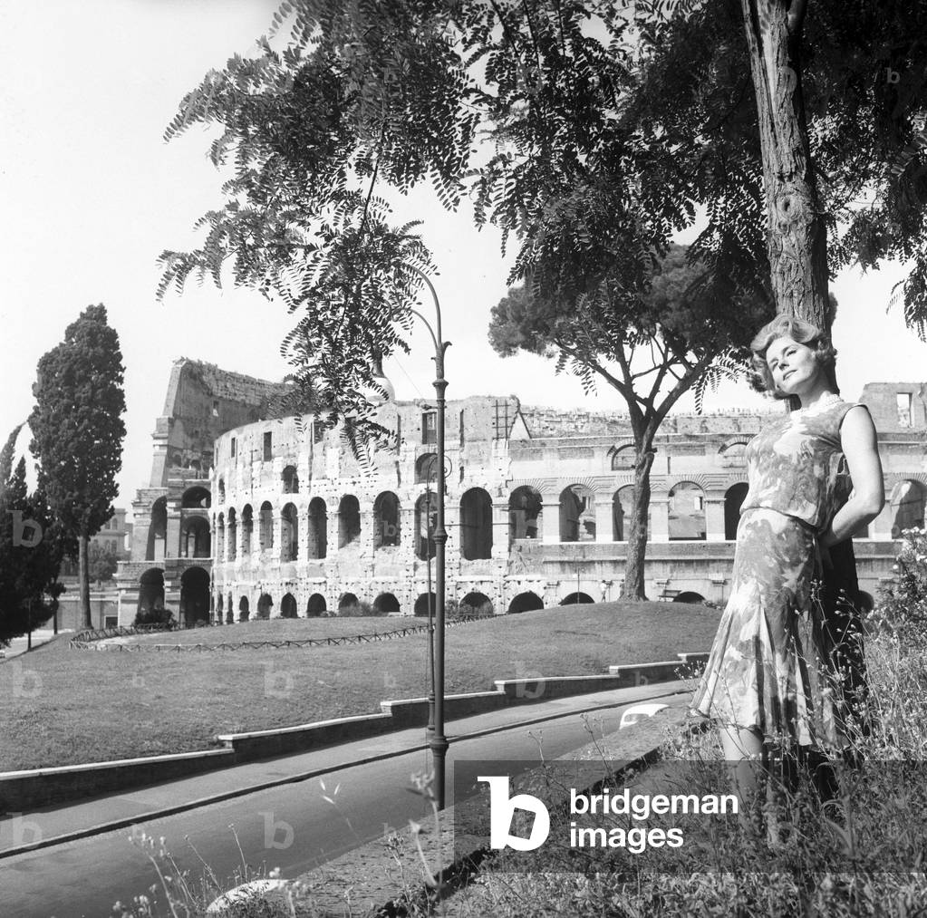 Helen Stewart in Rome, Italy, 1960 (b/w photo)