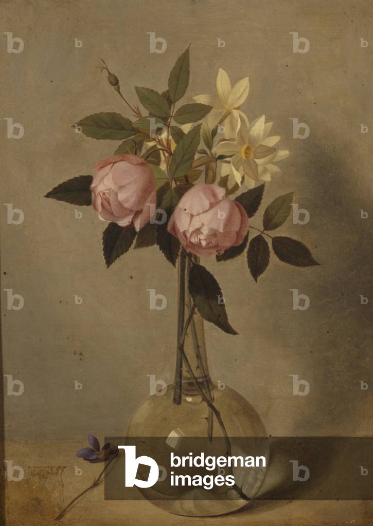 Flowers in a Glass Vase (oil on canvas)