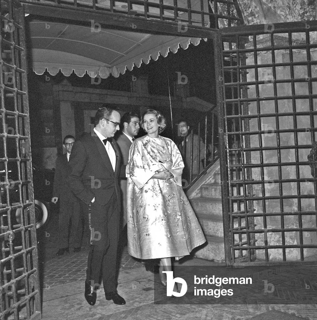 Rainier III and Grace Kelly in Rome, Rome, Italy, 1958 (b/w photo)