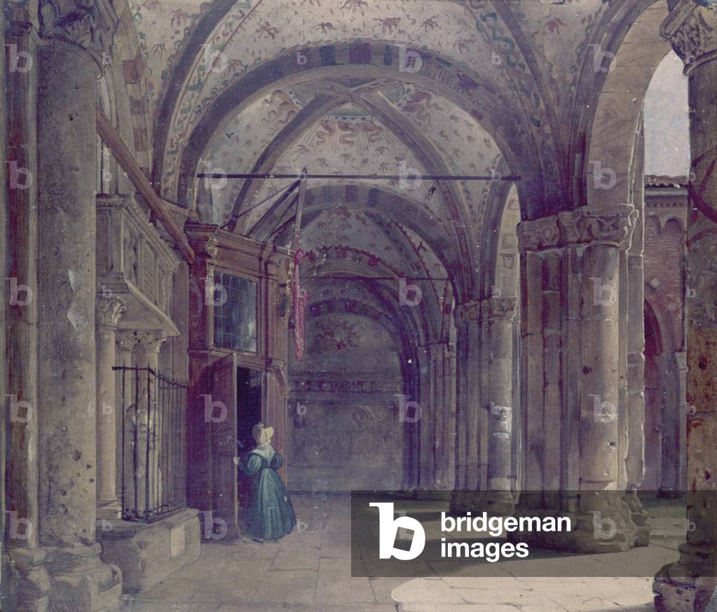 Atrium of Sant'Ambrose, the porch of the narthex (Atrio di Sant'Ambrogio, il portico del nartece) (oil on canvas)