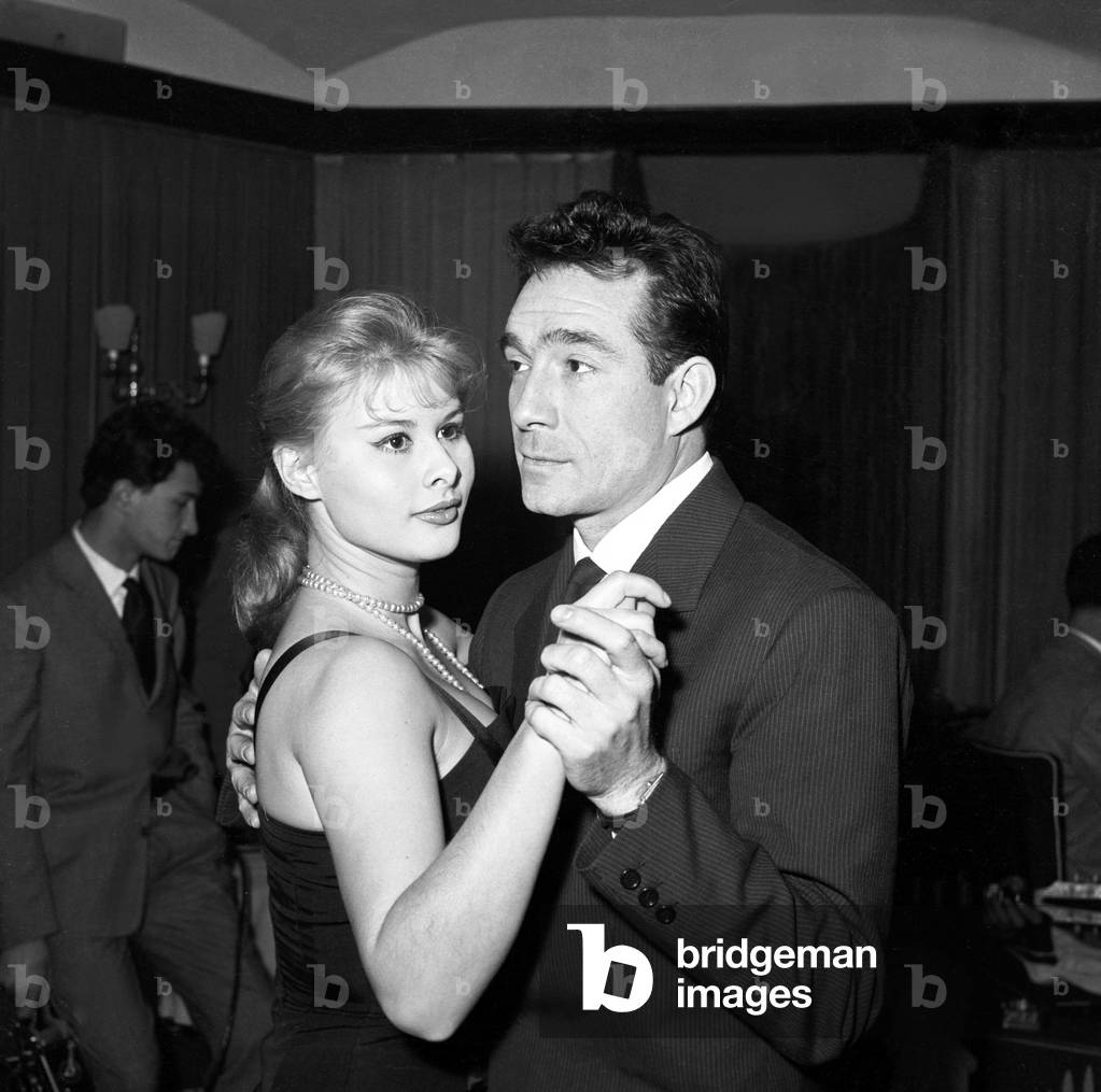 Marisa Allasio dancing with Ugo Tognazzi, Italy, 1957 (b/w photo)