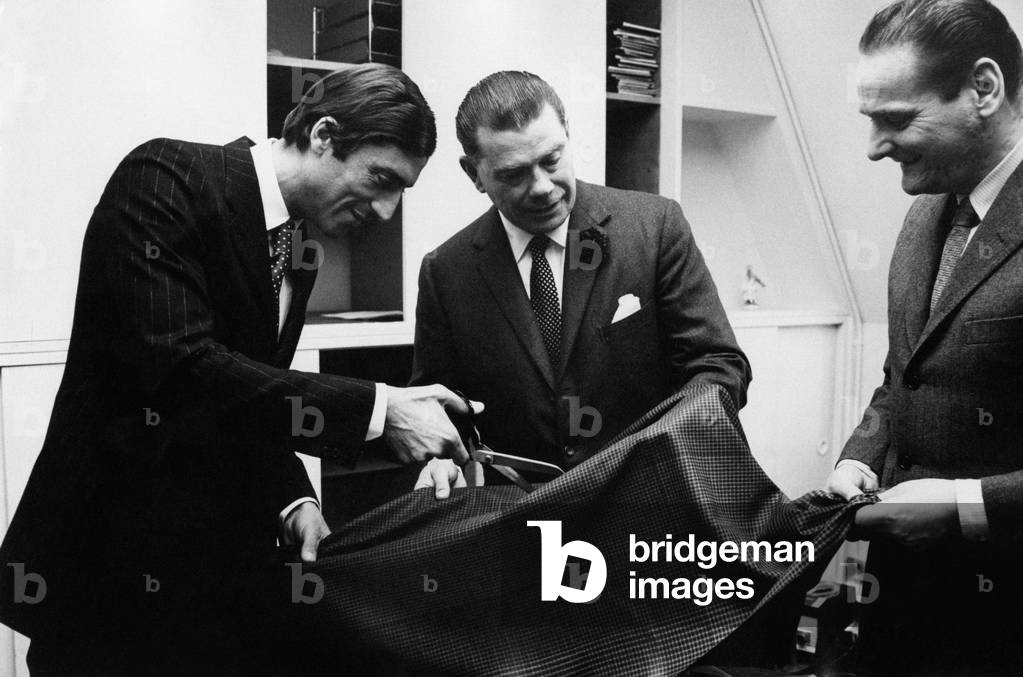 Nino Cerruti, John Cooper and Dino Hafele at work, 1967 (b/w photo)