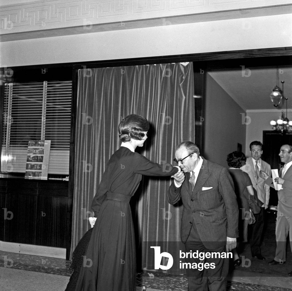 Audrey Hepburn at the cocktali party for the film 'Ben Hur', Rome, Italy, 1958 (b/w photo)