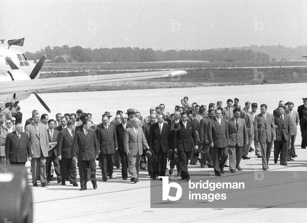 Soviet delegation on the landing field of the Geneva Airport, Geneva, Switzerland