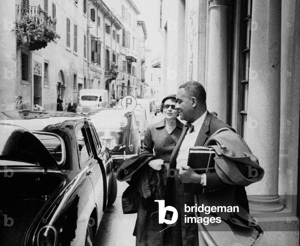 Richard Wright with his wife Ellen Poplar in Verona, Verona, Italy, 1957