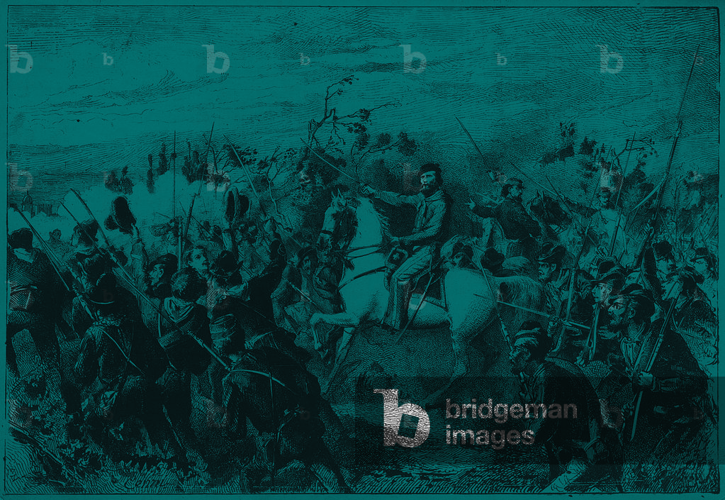 Giuseppe Garibaldi during the Battle of Volturnus (Giuseppe Garibaldi durante la Battaglia del Volturno), 19th Century (engraving)