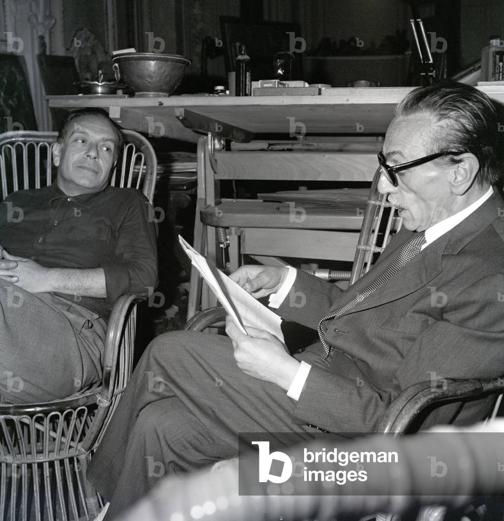 Eduardo De Filippo with Renato Guttuso, Italy, 1967 (b/w photo)