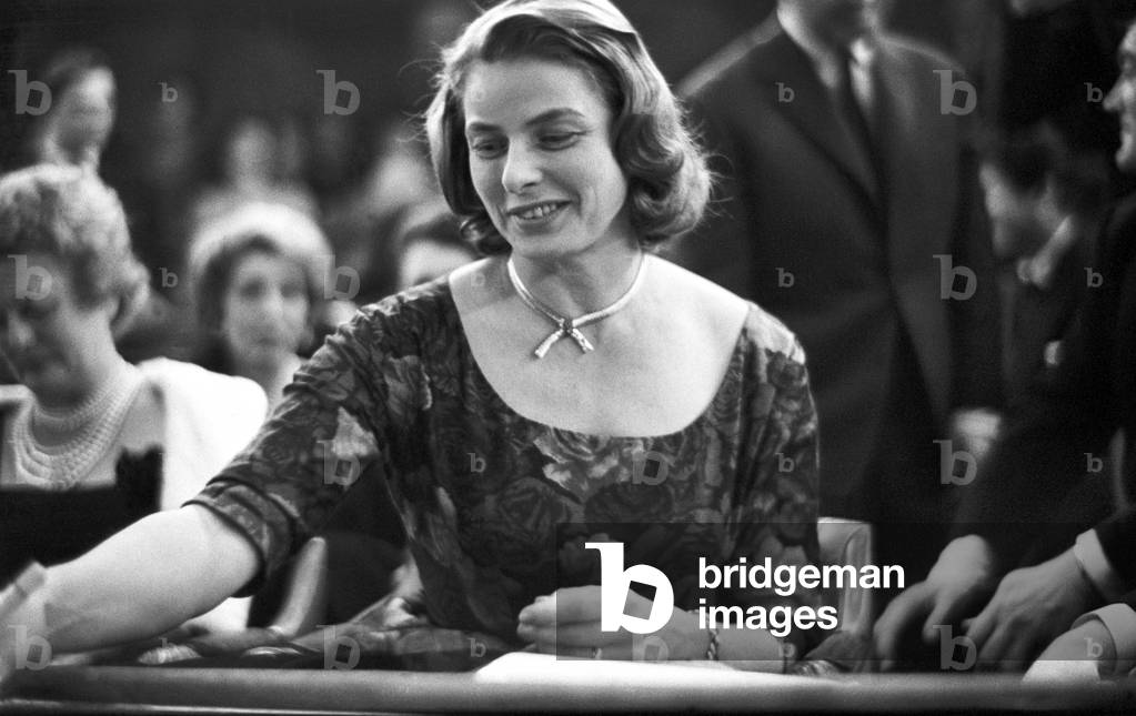 Ingrid Bergman attending an awarding ceremony, Unspecified, 1959 (b/w photo)