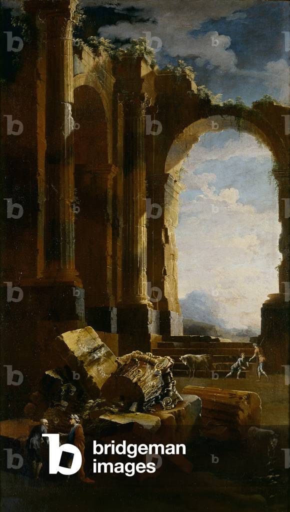Capriccio of Architectural Ruins (Capriccio di rovine architettoniche), by Leonardo Coccorante, 18th Century, oil on canvas