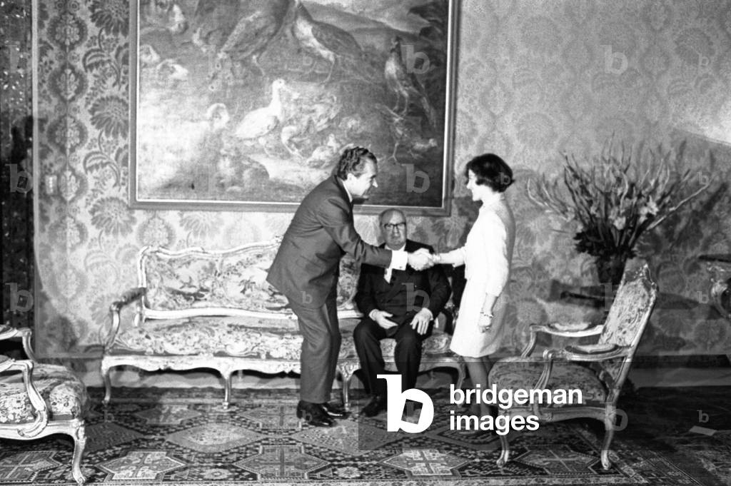 Richard Nixon meeting Giuseppe Saragat, Italy, 1960 (b/w photo)