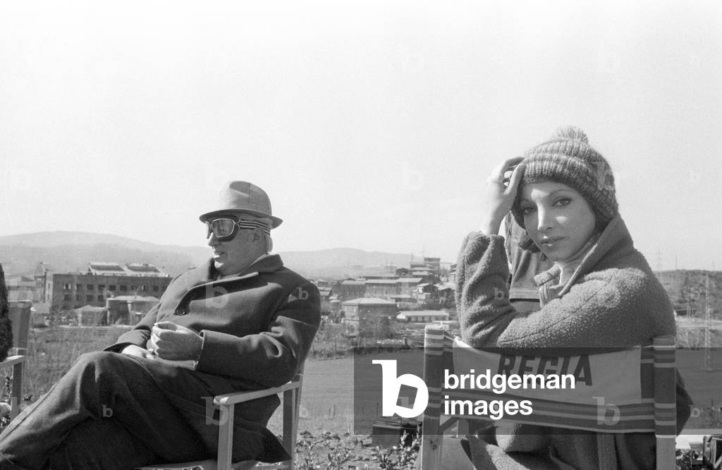 Vittorio De Sica and Mariangela Melato on the set of We'll Call Him Andrew, Italy, 1972 (b/w photo)