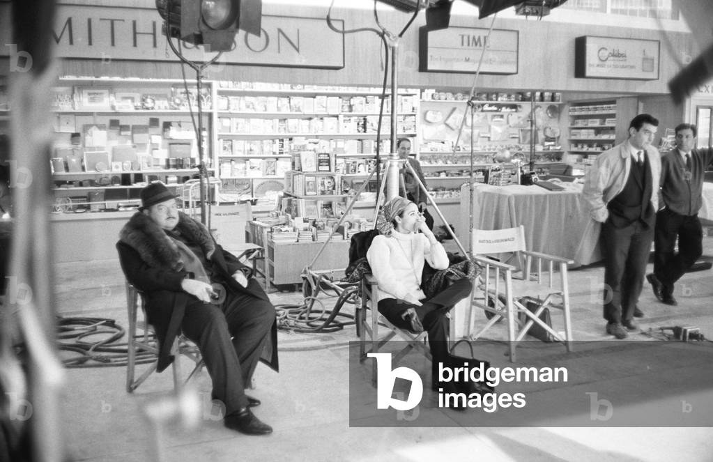 Orson Welles and Elsa Martinelli in The Vip's, United Kingdom, London, 1963 (b/w photo)