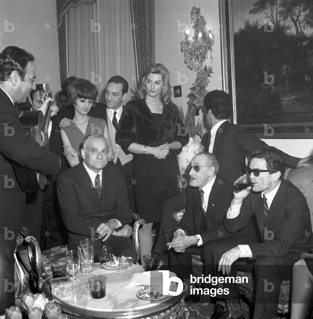 Alberto Moravia, Totò and Pier Paolo Pasolini, Italy, 1960 (b/w photo)