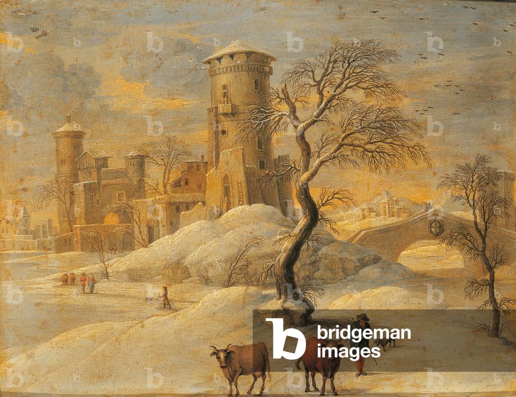 Winter Landscape, by Unknown Italian artist, 18th Century, oil on copper, 18 x 24 cm
