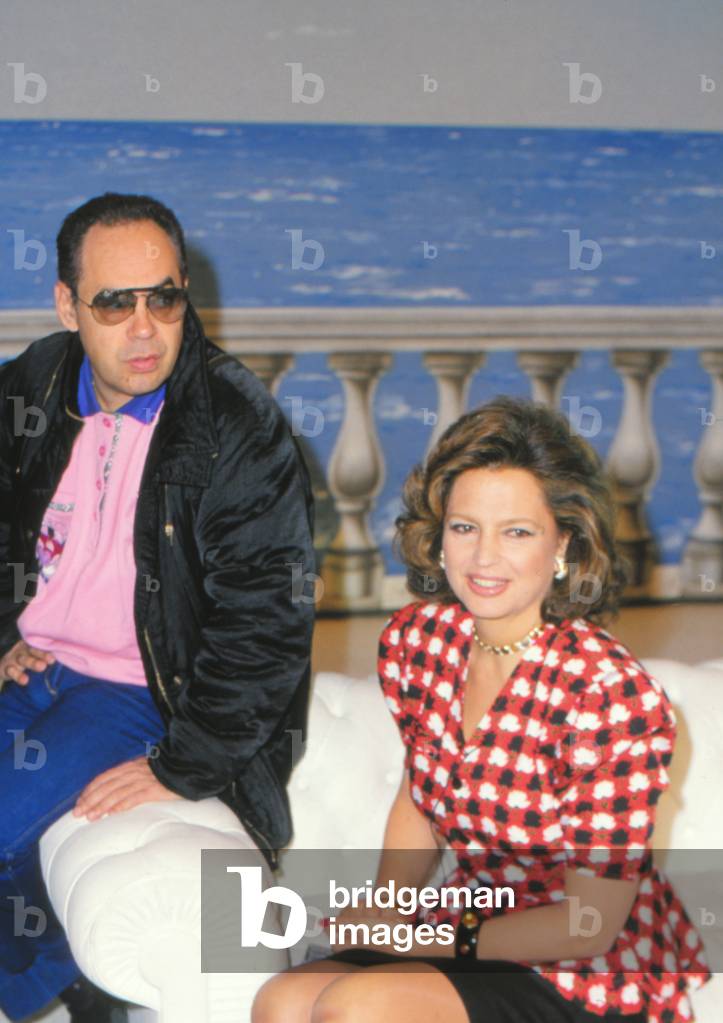 Ira von Fuerstenberg and Gianni Boncompagni in a TV studio, Italy, 1990 (photo)